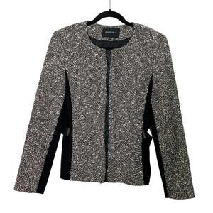 LAFAYETTE 148 l Tweed Knit Black Faux Leather Combo Zip Blazer Jacket Size 8